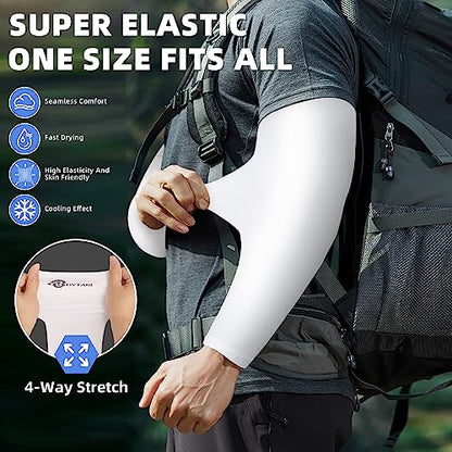 BHYTAKI UV Sun Protection Arm Sleeves, UPF 50 Sports Cooling Arm Compression Sleeves for Men Women Teenager - color: 2 Black+2 White+2 Light Beige
