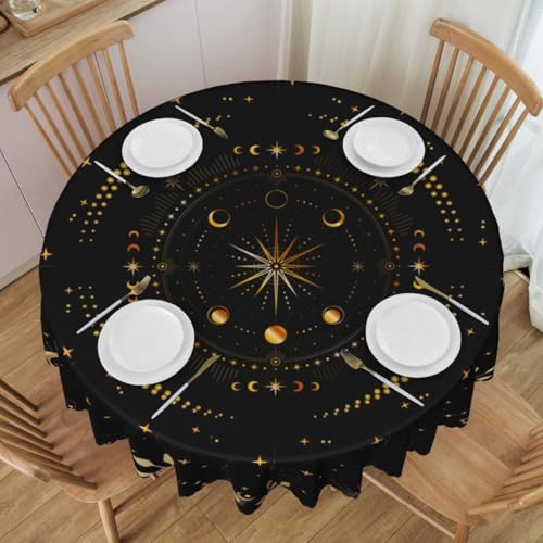 Sun Moon Tablecloth Round, Astrology Mystical Gothic Stars Celestial Tarot Olive Levaes Water Resisitant Wipeable Table Cover for Dining Kitchen Living Room Home Party Holiday Decor 36 inch Round - color: Tc-sunmoon03, size: 36" (Round)