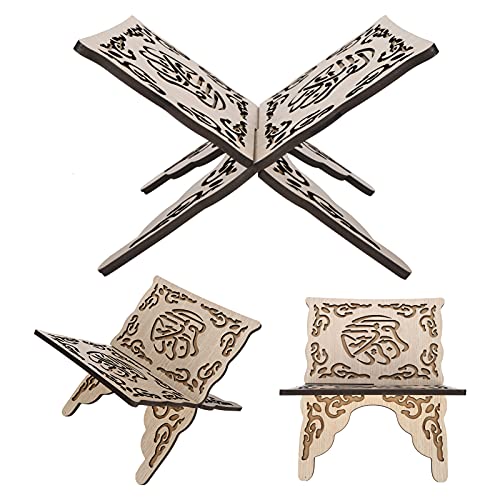 Holy Book Stand Holder, Vintage Quran Folding Stand Wooden Carved Muslim Prayer Book Organizer Bookshelf Collapsible