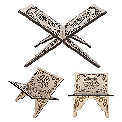 Holy Book Stand Holder, Vintage Quran Folding Stand Wooden Carved Muslim Prayer Book Organizer Bookshelf Collapsible