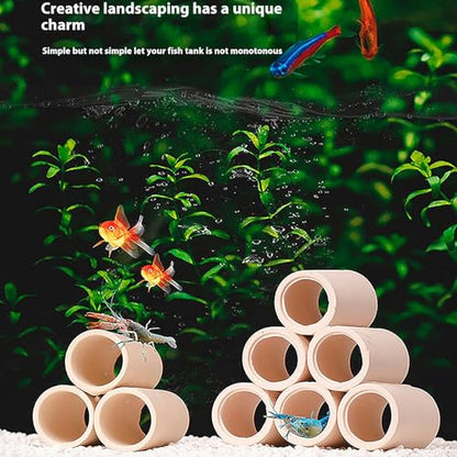 Aquarium Cave Ceramic Shelters - Shrimp and Small Fish Habitat, Breeding Tube, Hiding cave,Aquarium Decorative 3/6/Single Holes,6 Way Pipe - color: 6 Way Pipe