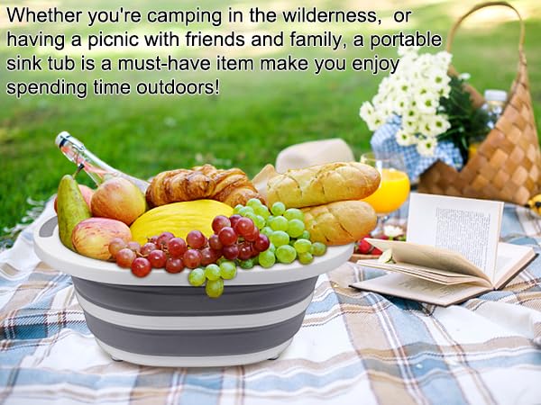 Collapsible Wash Basin, 7.5L Dish Tub Sink Basin Folding Dish Pans for Kitchen Sink, 2-in-1 Dishpan + Cutting Board, Portable Sink Dish Basin for Camping BBQ Prep Tub Washing Bin Bucket for Cleaning - style: No Lid