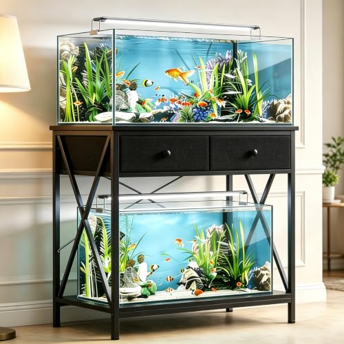 Fish Tank Stand with Drawer,40-50 Gallon Aquarium Stand Easy Assemble - color: Black, size: 40-50 Gallon