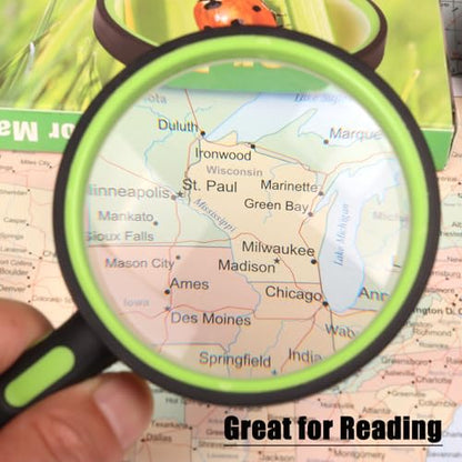 Ocim 2 Pack Magnifying Glass,75mm 10X Handheld Shatterproof Magnifier Lens with Non-Slip Rubber Handle for Seniors/Kids Reading & Science/Explore,Large