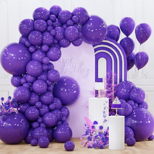 PartyWoo Dark Purple Balloons 130pcs Different Sizes of 18 12 10 5 Inch Royal Purple Balloon Arch Kit Garland for Birthday Baby Shower Graduation Anniversary Bachelorette Party Decorations Purple-Y16 - color: Royal Purple-y16