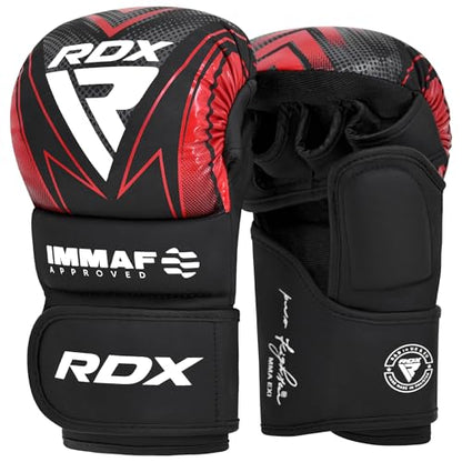 RDX IMMAF Approved Sparring Grappling Gloves, Professional Grade Hybrid Design for Competition Level and Training, Ventilated Open Palm, Adjustable Wrist Straps, Martial Arts Muay Thai, Men Women - color: Red, size: Medium