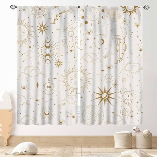 Gothic Sun Moon Curtains, Boho Witchy Moon Phase Celestial Tarot Constellation Mystical Star Cosmos Aesthetic Window Drapery Treatments for Living Room Bedroom Bathroom Kitchen 2 Panels, 42"x54" Inch - color: Celestial-04, size: 21"W x 54"L (Pack of 2)