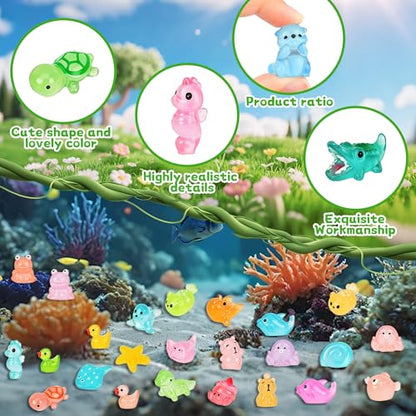 100pcs Mini Resin Ocean Animals, 70 Styles Mini Sea Creatures Glow in the Dark, Mini Ocean Animals Figures for Micro Fairy Garden, DIY Fish Tank, Landscape, Aquarium Ornaments