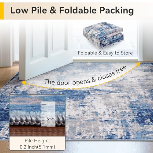 RELEANY Washable Runner 2'6"x14' Abstract Area Rug for Hallway Blue Gray - color: Blue/Gray, size: 2'6" x 14' (Runner)