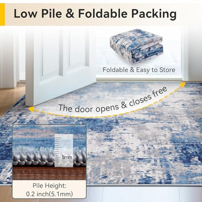 RELEANY Washable Runner 2'6"x14' Abstract Area Rug for Hallway Blue Gray - color: Blue/Gray, size: 2'6" x 14' (Runner)