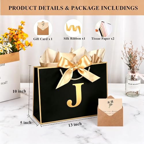 Topaliving Personalized Gift Bag with Card and Tissue Paper, 26 Letters Birthday Gift Bag 13'' Custom Valentines Weddings Present with Initials/Numbers for Women Men Kids (Red,D) - color: Red, size: D