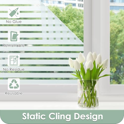 rabbitgoo Frosted Glass Window Privacy Film, Classic Stripe, 17.5" x 78.7" | Reeded Blinds Design, All Day Privacy Shield, Opaque Frosted Cover, Sun Blocking, Static Cling No Glue, for Home, Office - color: Classic Stripe, size: 17.5" x 78.7"