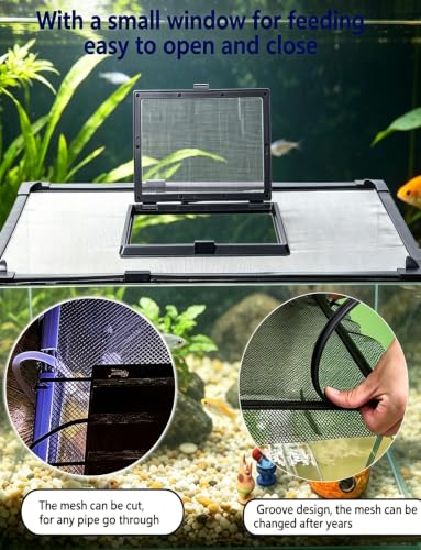 Fish Tank Cover Net Aquarium Lid Mesh Top Hood with Feeding Windowv(30x30cm-11.8x11.8in) - size: 30x30cm-11.8x11.8in
