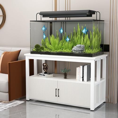 Aquarium Stand With Storage Cabinet Reptile Tank Rack Double-Layer Design Metal Frame Available In 50-120cm Heights Suitable for Living Rooms Entryways and Offices White 70x40cm/27.6x15.7in - color: White, size: 70x40cm/27.6x15.7in