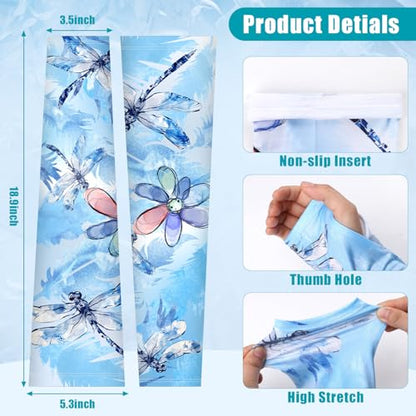 Bebila Gardening Sleeves for Women Farm UV Sun Protection Anti-Scratch Cooling Sleeves with Thumb Hole Arms Cover Outdoors - color: Dragonfly