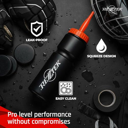 Hockey Water Bottle 25 oz with Long Spout – BIO-Based Plastic Bottle | Sports Water Bottle with Screw Cap – Squeeze Hockey Bottle for Rink, Gym & Field – Dishwasher Safe Water Bottle - style: Long Spout
