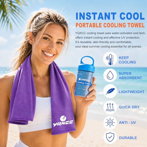 YQXCC 2 Pack Cooling Towels (47"x12"), Ice Cool Towel for Neck & Face | Cooling Neck Wraps, Soft Breathable Microfiber Chilly Towel for Yoga, Golf, Gym, Running, Camping & Hot Weather - color: Purple/Pink