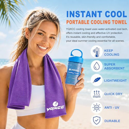 YQXCC 2 Pack Cooling Towels (47"x12"), Ice Cool Towel for Neck & Face | Cooling Neck Wraps, Soft Breathable Microfiber Chilly Towel for Yoga, Golf, Gym, Running, Camping & Hot Weather - color: Purple/Light Gray