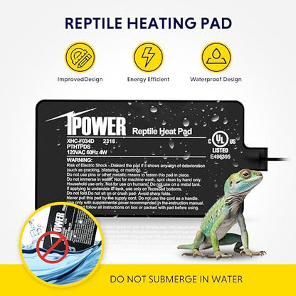 iPower 4 by 7-Inch 4W Reptile Heat Mat, LCD Digital Aquarium Thermometer, Under Tank Warmer Terrarium Heat Pad for Turtles Lizards Frogs and Other Small Animals, Multi Sizes - size: 4" x 7", style: Heat Pad + Thermometer
