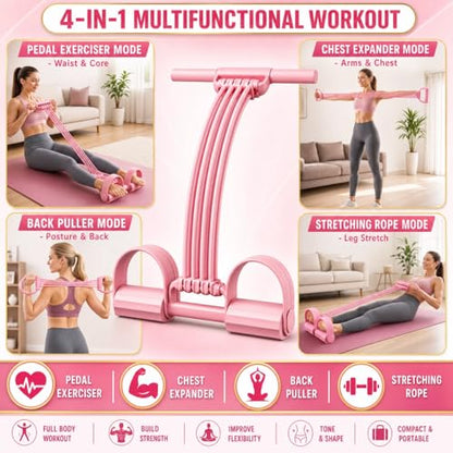 Pedal Resistance Band with Handle Upgraded 8-Tube Resistance Bands with Handles Set, 3-in-1 Multifunctional Chest Expander, Back Puller and Stretching Rope,Detachable Pedal Exerciser for Home - color: Pink