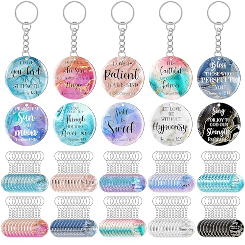 clothmile 100 Pcs Bible Verse Keychains Christian Keyrings Marble Keychains Acrylic Religious Key Rings for Women - color: Marble