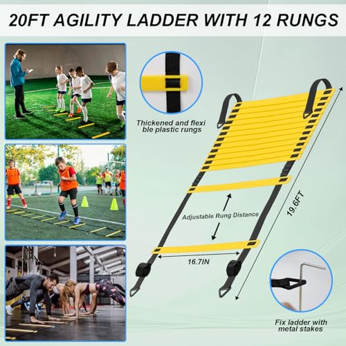 Speed Agility Training Equipment Set, Agility Ladder 20ft, 12 Football Cones, Resistance Parachute/Soccer Kick Trainer, Jump Rope, 5 Resistance Bands, Football Practice Equipment for Kids Adults - color: Set2 with Kick Trainer