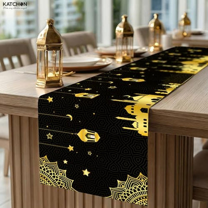 KatchOn, Black and Gold Ramadan Table Runner - 72*13 Inch | Eid Mubarak Table Runner for Eid Decorations | Ramadan Decorations | Islamic Decor