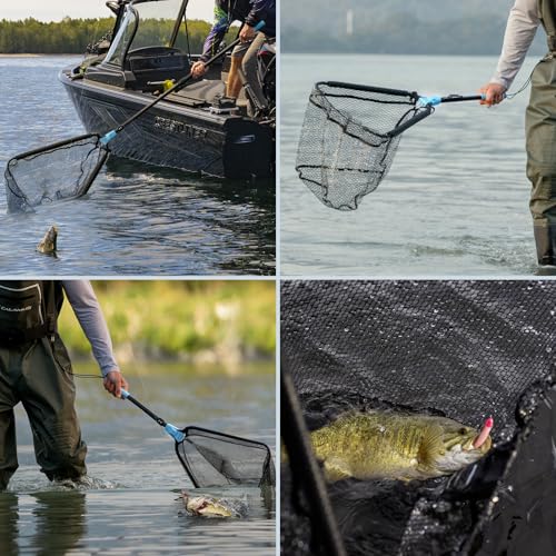 Calamus Triangle Fishing Net with Non-Slip Elastomer Handle | Lightweight & Strong, Foldable Landing Net, Elastic Lanyard and Belt Clip, UV-resistant Mesh, Fishing Gear for Men - style: 31" Full (Fixed Pole)