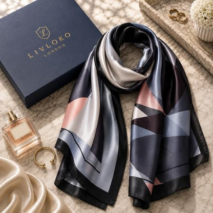 LONDON Women’s Satin Silky Scarf Gift Box Large Lightweight Silky Smooth Shawl Wrap for Hair, Head, Neck or Hijab - color: Pink Black – Box