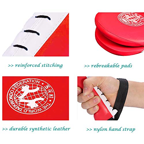 2 Pack Taekwondo Kick Pads, Durable Kicking Target Pads for TKD Karate Martial Arts Strike Kickboxing Training Muay Thai MMA Fight Gear - color: RED [1 Pair]