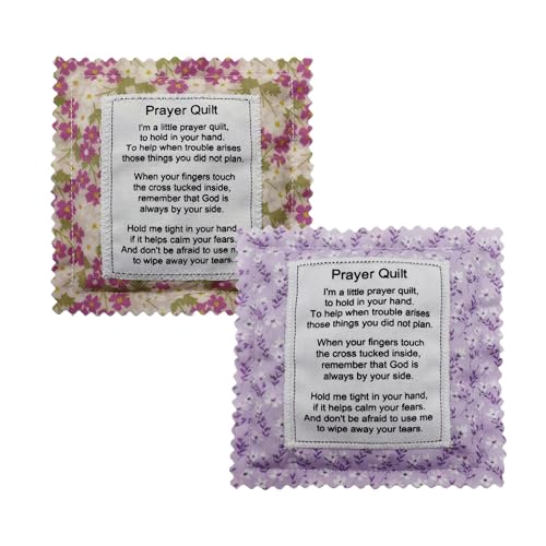 Mini Prayer Quilt with Cross Inside Vintage Pocket Scripture Prayer Quilt Squares Sympathy Christian Gifts for Women Pastor Appreciation Father's Day Graduates Gifts (Purple, 2 Packs) - color: Purple, size: 2 Pack