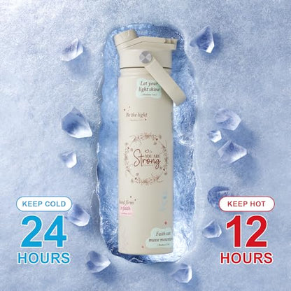 KEWIXY 24 oz Christian Water Bottle, 2-in-1 Lid, Straw & Spout, Insulated, Leak Proof, Keep Cold, Stainless Steel, Metal, Reusable, Birthday Gifts for Christian Women, Cupholder Friendly, Christian - color: Christian, size: 24 Ounces