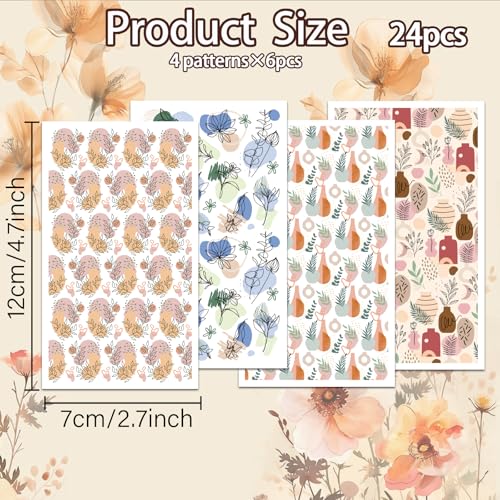OLYCRAFT 24Pcs Boho Flower Clay Transfer Paper 4 Styles Transfer Paper for Polymer Line Flower Polymer Clay Transfer Sheets Floral Small Transfer Paper for Clay Earrings Jewelry Making - style: Boh