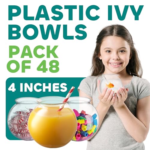 16 Oz Plastic Fish Bowl (48 Pack) 4 Inch Heavy Duty Plastic Ivy Bowls, for Candy, Carnival Games, Prizes, Centerpieces and Party Decoration Supplies, BPA-Free - size: 48 Count (Pack of 1)