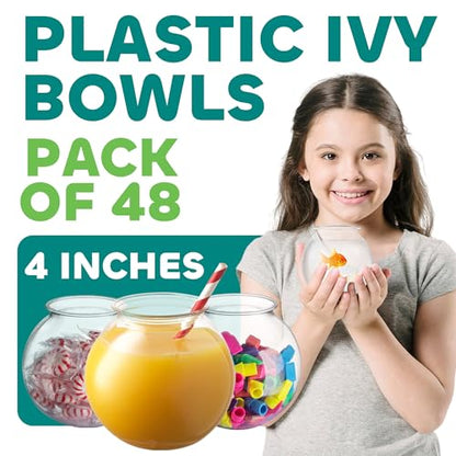 16 Oz Plastic Fish Bowl (48 Pack) 4 Inch Heavy Duty Plastic Ivy Bowls, for Candy, Carnival Games, Prizes, Centerpieces and Party Decoration Supplies, BPA-Free - size: 48 Count (Pack of 1)