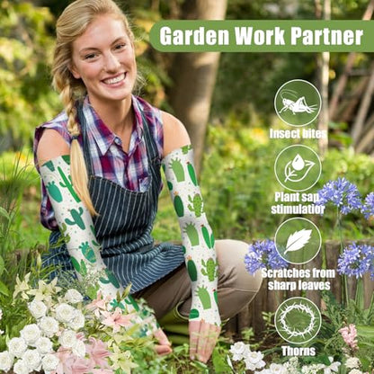 Bebila Gardening Sleeves for Women Farm UV Sun Protection Anti-Scratch Cooling Sleeves with Thumb Hole Arms Cover Outdoors - color: Green Cactus
