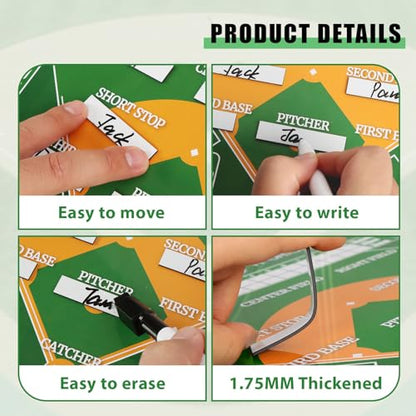 Magnetic Baseball Lineup Board with Bag, Comes with 40 Magnetic Lineup Cards, Dry Erase Clipboard for Coaches, Reusable Design, Essential Training & Sports Accessories