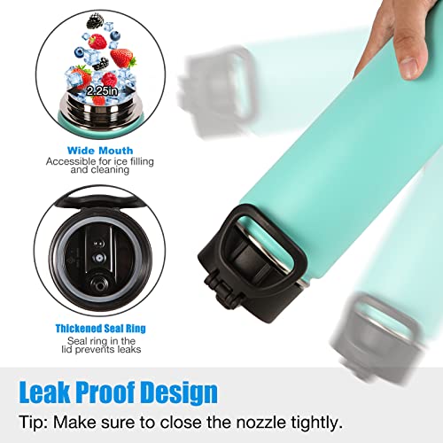 Volhoply Insulated Water Bottles with Straw Bulk 4 Pack, 22 oz Stainless Steel Double Walled Vacuum Travel Water with Wide Mouth, Reusable Metal Cold Water Flask for School Hiking(Mint,4 Set) - color: Mint