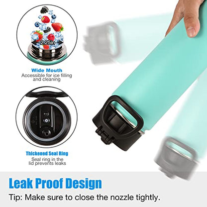 Volhoply Insulated Water Bottles with Straw Bulk 4 Pack, 22 oz Stainless Steel Double Walled Vacuum Travel Water with Wide Mouth, Reusable Metal Cold Water Flask for School Hiking(Mint,4 Set) - color: Mint