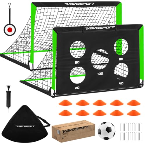 2 Pack Kids Soccer Goals for Backyard Set, 4x3 ft Portable Pop Up Soccer Goal, Kids Soccer Net Training Equipment with Soccer Target, Ball, Cones, for Ages 3-12 Outdoor Sports Games Gifts - color: Black Green