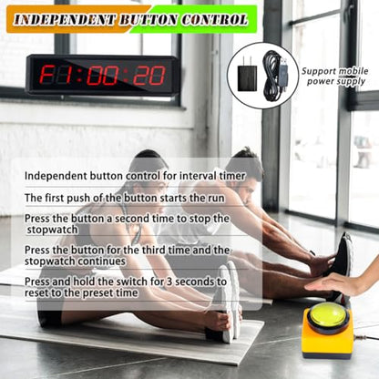 Independent Button Type 1.5-inch Fitness Room Rest Timer, Suitable for Gym Exercise/School/Home Exercise/Boxing Gym/Indoor Rock Climbing (1.5 inch 6-Digit red)