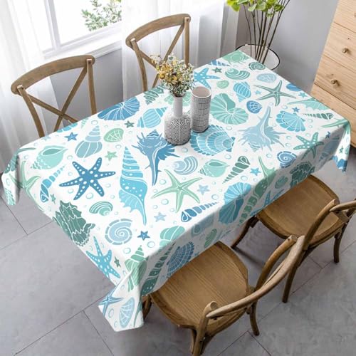 Seashells Starfish and Conch Rectangle Tablecloth 60x84 Inch Summer Ocean Shellfish Starfish Blue Decorations for Kitchen Home Dinner Party Indoor Or Outdoor - color: Seashells Starfish