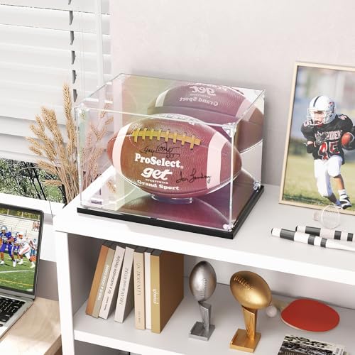 KOLIPI Football Display Case with Mirror Back and Base, Acrylic Display Case for Full Size Football Self Assembly(12x8x8 inch, 30x20x20 cm) - size: Football Case,12x8x8 inches