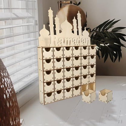BUTIFULSIC Wooden Ramadan Advent Calendar with Drawers for Desktop Decoration and Timely Reminders, Creative Eid Mubarak Themed Wood Calendar for Office and Table Use : Office Products