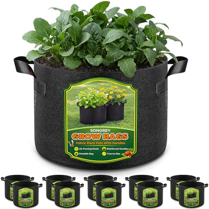 Songrey 10-Pack 25 Gallon Grow Bags | Thickened Nonwoven Fabric Pots, Outdoor Heavy Duty Garden Planters, Potato Grow Bags with Handles - color: Black, size: 25 Gallons