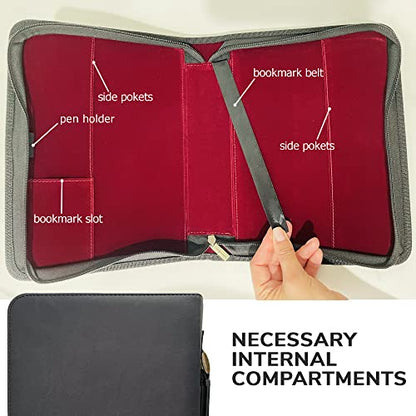 DEHITE Bible Cover Case for Men – Bible Carrying Case for Men – Black Extra Large Holder – Bag Fits Book 11.12 x 8 x 2.12 in – Pen Slots – Zippered Pocket – Premium Faux Leather – Christian Gift - size: Extra Large Black
