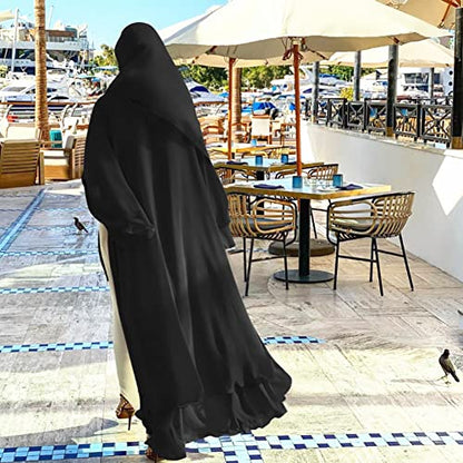 Abayas for Women Muslim Dubai Dress Solid Loose Fit Long Cardigan Islamic Kaftan Robe Open Front Maxi Length - color: Black, size: Large