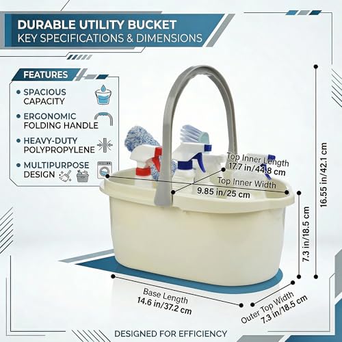 Haundry 4.5 Gallon Cleaning Bucket, Good Grips Household Mop Bucket for Cleaning Supplies, Cleaning Caddy Organizer Basket with Handle, 17.1L, White - color: White