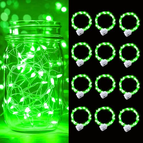 pozzolanas 12 Pack Green Battery Operated String Lights - 7ft Waterproof Fairy Lights with 20 LEDs for Home, Mason Jar, Party, Wedding, Halloween, Christmas Decorations - color: Green, size: 12 Pack