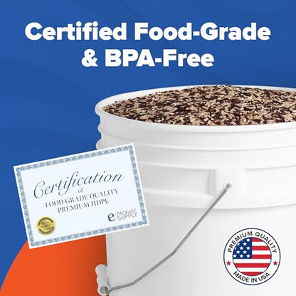 5 Gallon Bucket w/Lid, Food Grade BPA-Free, 1 Pack, White | Airtight Lid, Mallet and Lid Opener Included, Heavy-Duty 90 Mil HDPE Plastic, Food-Safe Durable Container, Made in USA - color: White, size: 1 Pack